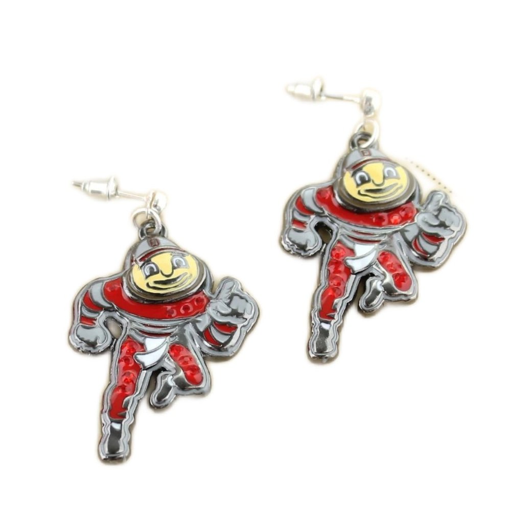 OSU Ohio State University Buckeyes EARRINGS Brutus Mascot Jewelry Enamel